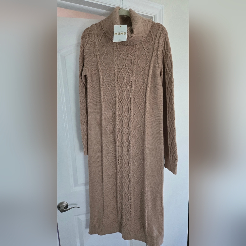 Show Me Your MuMu Beige Cable Knit Long Sleeve Dress